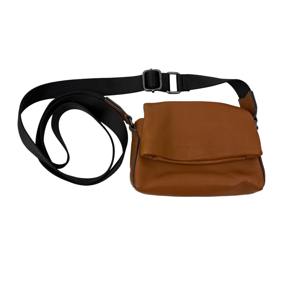 Aimee Kestenberg Broadway Mini Crossbody Bag Chestnut Leather Leopard Lining